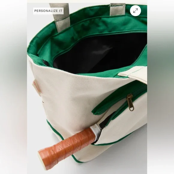 Tuckernuck Cream Canvas Tote with Green Trim for Pickleball. NWOT - Picture 3 of 7